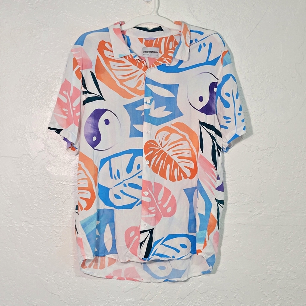4th Dimension Ying Yang And Leaf Button Up Shirt … - image 1